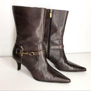 Worthington Brown Leather Pointed Heel Boots
